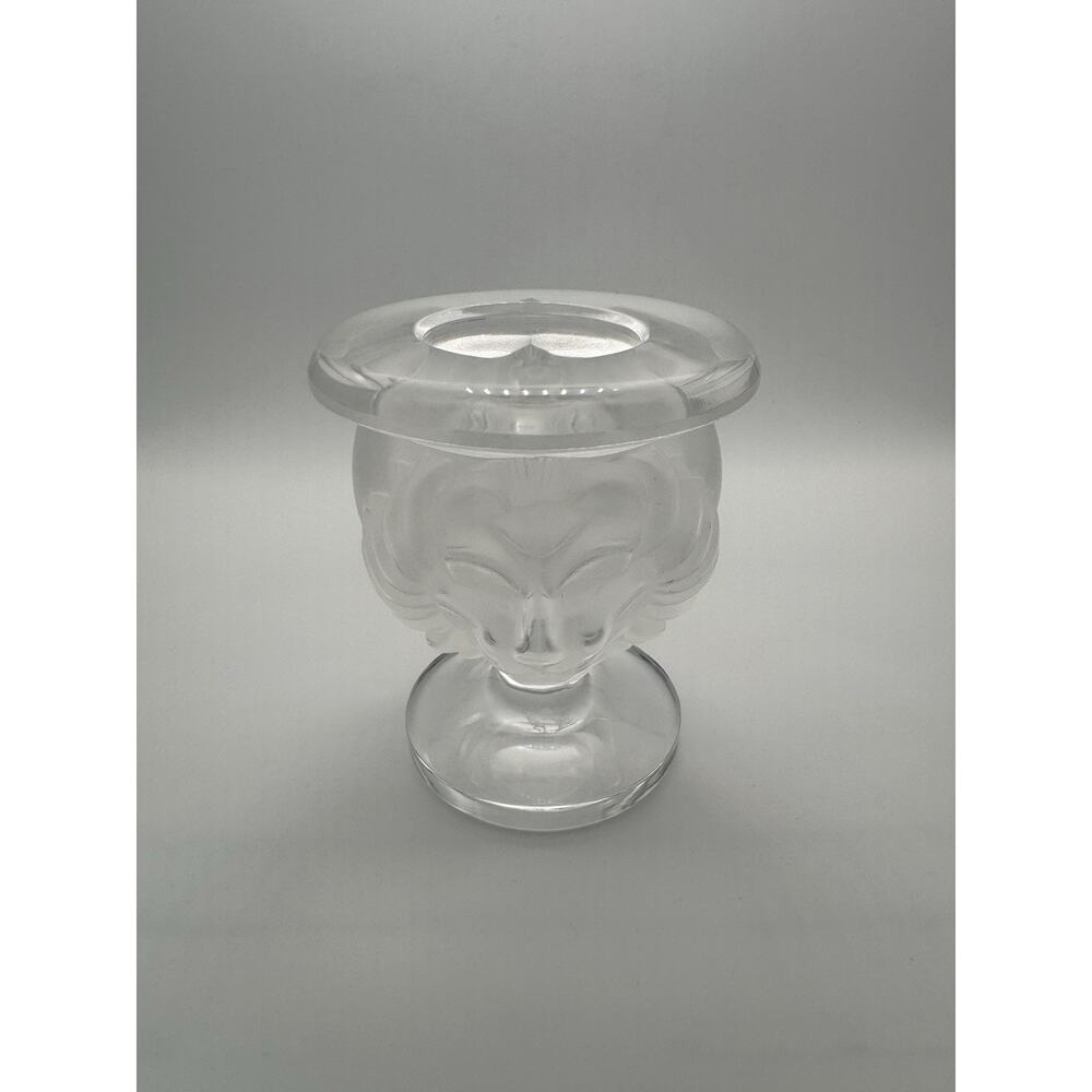 Lalique France Crystal Frosted Lion Head Glass Candle Night Light Ash - Mint